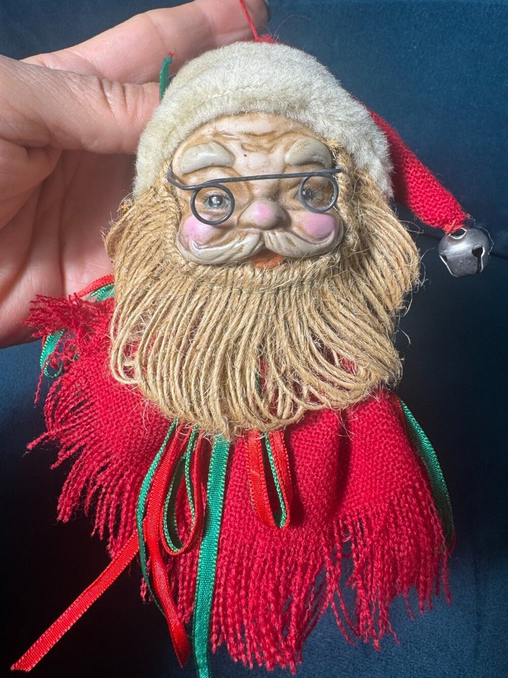 Vintage Christmas Ornament - SANTA Head w/Glasses, Beard, and Hat